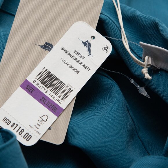 Tommy Bahama Silk Camp Shirt Hawaiian Herringbone Seagrove Blue Size 2XL NWT - Picture 4 of 7